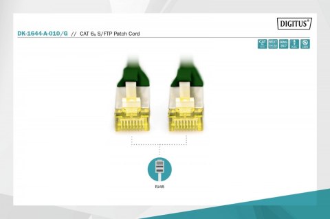 Patch cord S/FTP kat.6A LSOH 1m Zielony