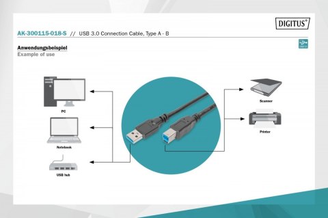 Kabel połączeniowy USB 3.0 typ USB A/USB B M/M, 1.8m, czarny Kabel połączeniowy USB 3.0 typ USB A/USB B M/M, 1.8m, czarny