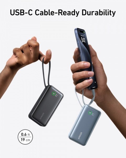 Powerbank 545 NANO 30W 10000mAh z wbudowanym kablem USB-C, zielony Powerbank 545 NANO 30W 10000mAh z wbudowanym kablem USB-C, zielony