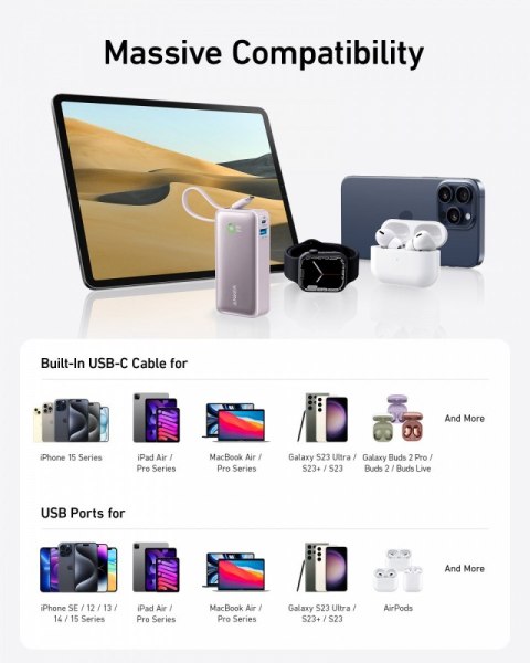 Powerbank 545 NANO 30W 10000mAh z wbudowanym kablem USB-C, zielony Powerbank 545 NANO 30W 10000mAh z wbudowanym kablem USB-C, zielony