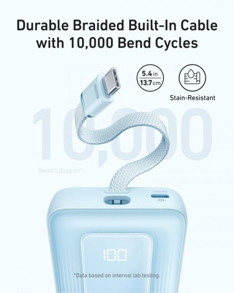 Powerbank ZOLO 10000mAh 30W wbudowany kabel USB-C, niebieski Powerbank ZOLO 10000mAh 30W wbudowany kabel USB-C, niebieski