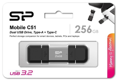 Pendrive C51 256GB USB-A USB-C 200 MB/s srebrny Pendrive C51 256GB USB-A USB-C 200 MB/s srebrny