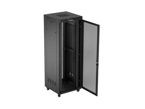 Szafa instalacyjna rack stojąca 19 cali 47U 800x800 drzwi perforowane LCD czarna (Flat pack)