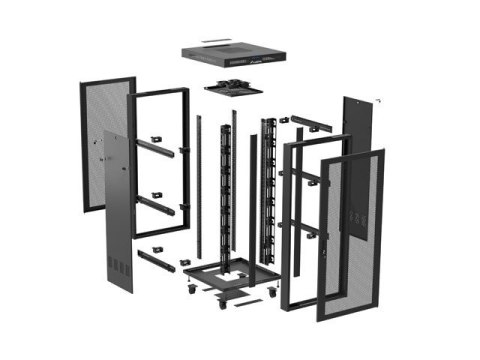 Szafa instalacyjna rack stojąca 19 cali 47U 800x800 drzwi perforowane LCD czarna (Flat pack)