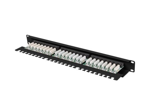 Patch panel 24 porty 1U 19 cali kat.5E UTP z organizerem kablowym, czarny