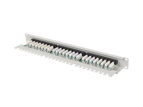 Patch panel 24 porty 1U 19 cali kat.5E UTP z organizerem kablowym, szary