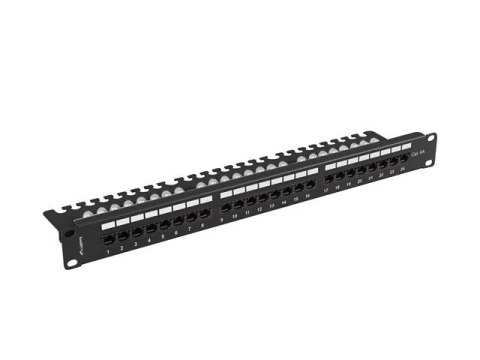 Patch panel 24 porty 1U 19 cali kat.6A UTP z organizerem kablowym, czarny
