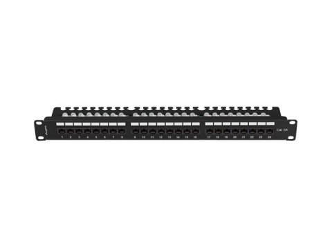 Patch panel 24 porty 1U 19 cali kat.6A UTP z organizerem kablowym, czarny
