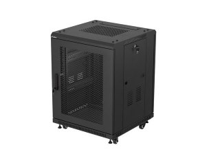 Szafa instalacyjna rack stojąca 19 cali 15U 600x600 drzwi perforowane czarna (Flat pack)