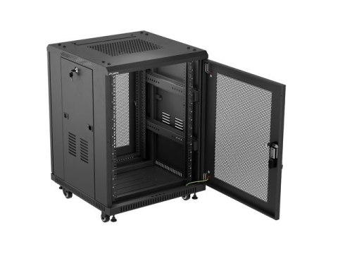 Szafa instalacyjna rack stojąca 19 cali 15U 600x600 drzwi perforowane czarna (Flat pack) Szafa instalacyjna rack stojąca 19 cali 15U 600x600 drzwi perforowane czarna (Flat pack)