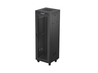 Szafa instalacyjna rack stojąca 19 cali 37U 600x600 drzwi perforowane LCD czarna (Flat pack)