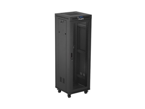 Szafa instalacyjna rack stojąca 19 cali 37U 600x600 drzwi perforowane LCD czarna (Flat pack)