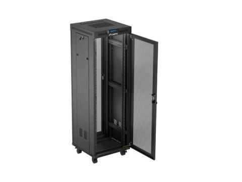 Szafa instalacyjna rack stojąca 19 cali 37U 600x600 drzwi perforowane LCD czarna (Flat pack)