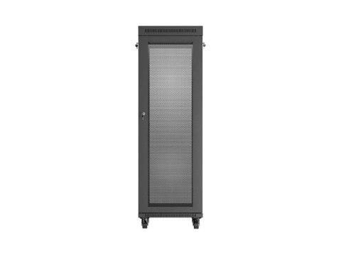 Szafa instalacyjna rack stojąca 19 cali 37U 600x600 drzwi perforowane LCD czarna (Flat pack)