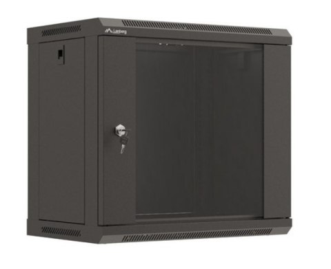 Szafa instalacyjna rack wisząca 19" 540x350 czarna drzwi przeszklone ( flat pack)