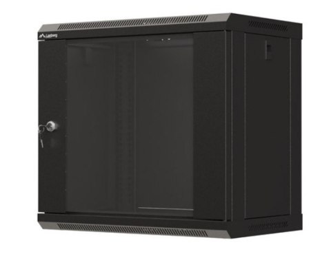 Szafa instalacyjna rack wisząca 19" 540x350 czarna drzwi przeszklone ( flat pack)
