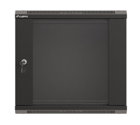 Szafa instalacyjna rack wisząca 19" 540x350 czarna drzwi przeszklone ( flat pack)