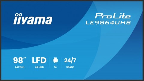 Monitor 98 cali LE9864UHS-B1AG, 24/7,VA,ANDROID14,4K,500cd,5000:1, 2xHDMI ,USB-C,RJ45, RS-232c, IR, 2x10W, 2xUSB, UCHWYT ŚCIE