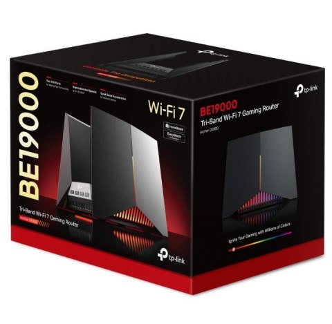 Router BE19000 TriBand Wi-Fi 7 Gaming SPEED: 1376 Mbps at 2.4 GHz + 5760 Mbps at 5 GHz + 11520 Mbps at 6 GHz 