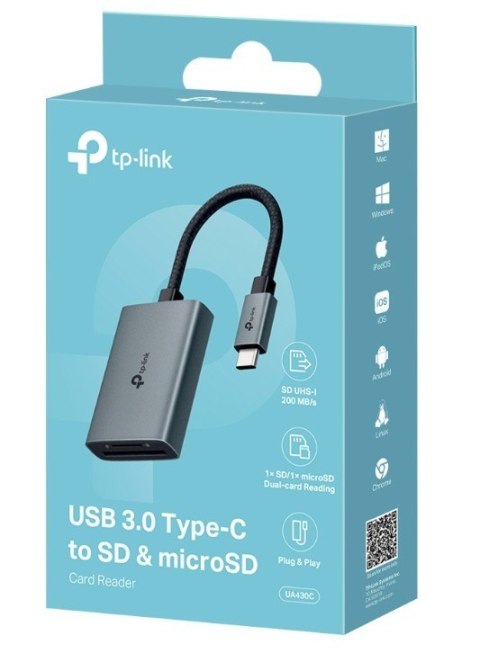 Adapter USB Type-C to SD & microSD 3.0 SPEC: 1 × USB-C Connector,1 × SD + 1 × microSD(TF) up to 200MBps Port 