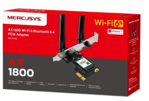 Karta sieciowa Mercusys AX1800 Dual-Band Wi-Fi 6 Bluetooth PCI Express Adapter SPEED: 1201 Mbps at 5 GHz + 574 Mbps at 2.4 GH Karta sieciowa Mercusys AX1800 Dual-Band Wi-Fi 6 Bluetooth PCI Express Adapter SPEED: 1201 Mbps at 5 GHz + 574 Mbps at 2.4 GH