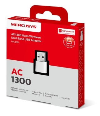 Karta sieciowa Mercusys AC1300 Nano Wireless Dual Band USB Adapter SPEED: 400 Mbps at 2.4 GHz + 867 Mbps at 5 GHz