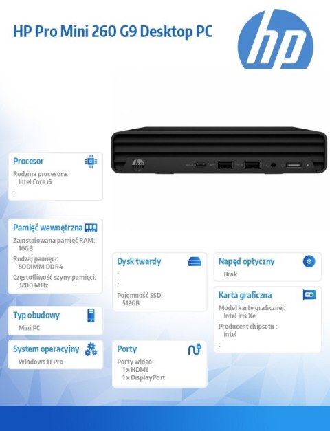 Komputer Mini Pro 260 G9 i5-1335U 512GB/16GB/W11P 998L4ET