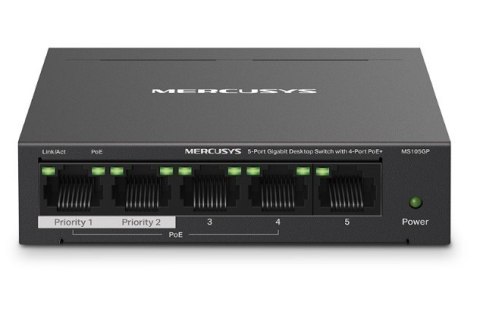 Przełącznik Mercusys 5-Port Gigabit Desktop Switch with 4-Port PoE+ PORT: 4× Gigabit PoE+ Ports, 1× Gigabit Non-PoE Por