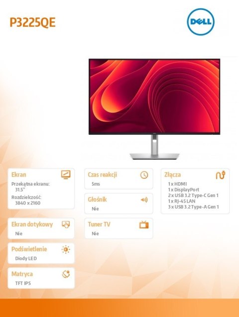 Monitor P3225QE 31.5 cala IPS 4K/HDMI/DP/USB/RJ45/3Y