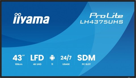 Monitor 43 cale LH4375UHS-B2AG,24/7,IPS,ANDROID.11,4K, WiFi, iiSignage2, FailOver, EShare, 24/7, full daisy chain