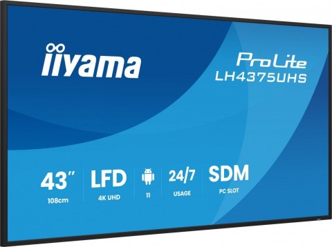 Monitor 43 cale LH4375UHS-B2AG,24/7,IPS,ANDROID.11,4K, WiFi, iiSignage2, FailOver, EShare, 24/7, full daisy chain