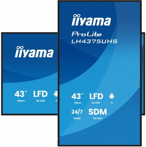 Monitor 43 cale LH4375UHS-B2AG,24/7,IPS,ANDROID.11,4K, WiFi, iiSignage2, FailOver, EShare, 24/7, full daisy chain