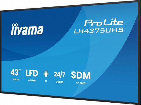 Monitor 43 cale LH4375UHS-B2AG,24/7,IPS,ANDROID.11,4K, WiFi, iiSignage2, FailOver, EShare, 24/7, full daisy chain