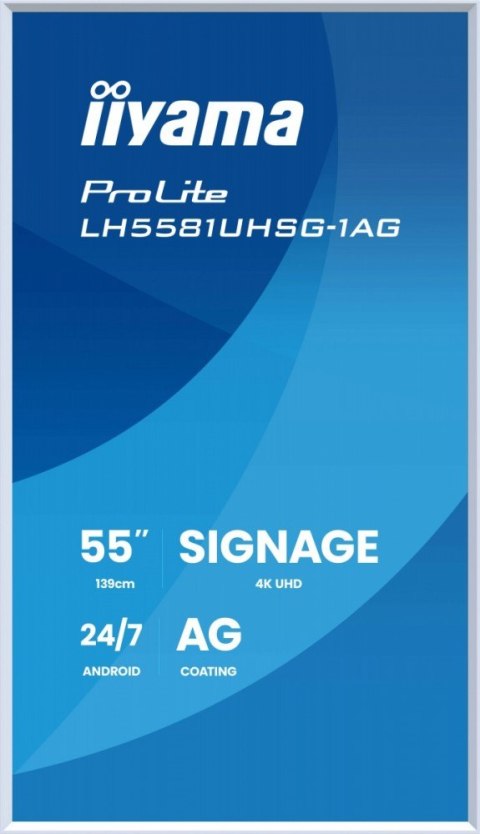 Monitor 55 cali LH5581UHSG-1AG 24/7,VA,ANDROID 14,4K, 2x10W, WiFi, UCHWYT CIENNY, 2xHDMI, USB-C, RJ45, IR, 2xUSB, WHITE