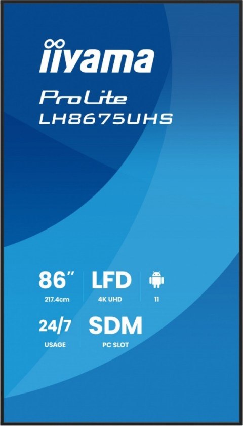 Monitor 86 cali LH8675UHS-B2AG,24/7,IPS,ANDROID.11,4K, WiFi, iiSignage2, FailOver, EShare, 24/7, full daisy chain