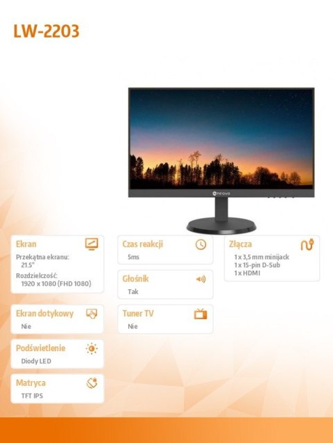 Monitor 21,5 cala LW-2203 HDMI VGA 100Hz