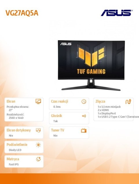 Monitor 27 cali VG27AQ5A QHD fIPS 0.3MS HDMI DP