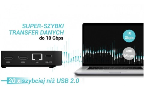 Stacja dokująca USB-C DP Dual HDMI Power Delivery 100W Stacja dokująca USB-C DP Dual HDMI Power Delivery 100W