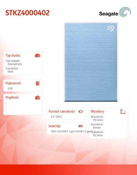 Dysk One Touch 4TB 2,5 STKZ4000402 niebieski Dysk One Touch 4TB 2,5 STKZ4000402 niebieski