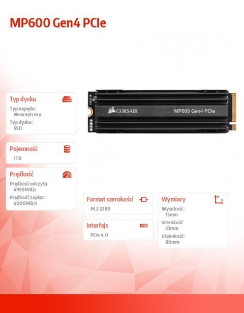 Dysk SSD 1TB MP600 Series 4950/4000 MB/s PCIe M.2 Dysk SSD 1TB MP600 Series 4950/4000 MB/s PCIe M.2