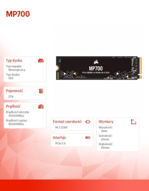 Dysk SSD 2TB MP700 10000/10000 MB/s M.2 NVMe 2.0 PCIe Gen5 x4 Dysk SSD 2TB MP700 10000/10000 MB/s M.2 NVMe 2.0 PCIe Gen5 x4