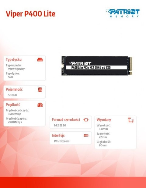Dysk SSD 500GB Viper P400 Lite 3500/2400MB/s PCIe M.2 Gen 4x4 NVMe1.4 Dysk SSD 500GB Viper P400 Lite 3500/2400MB/s PCIe M.2 Gen 4x4 NVMe1.4