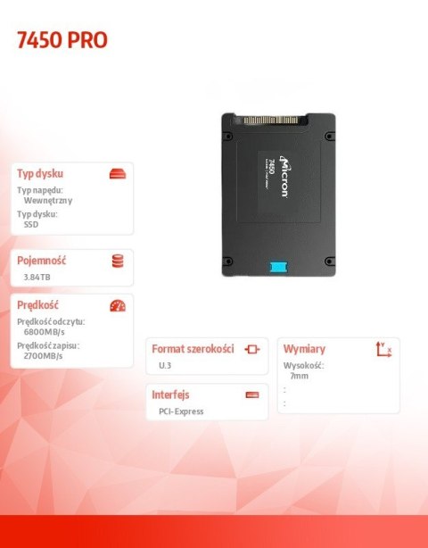 Dysk SSD 7450 PRO 3840GB NVMe U.3 7mm Single Pack Dysk SSD 7450 PRO 3840GB NVMe U.3 7mm Single Pack