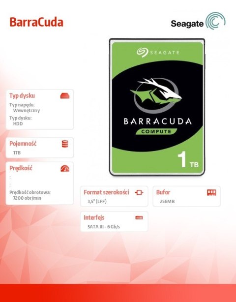 Dysk twardy BarraCuda 1TB 3.5 cala 256MB ST1000DM014