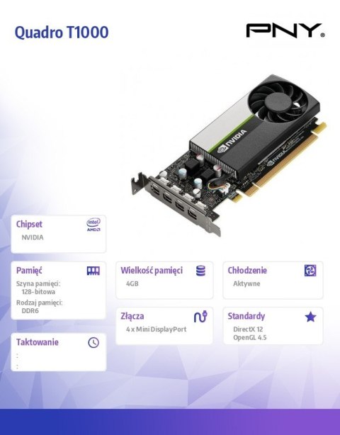Karta graficzna Quadro T1000 4GB DDR6 VCNT1000-SB BULK Karta graficzna Quadro T1000 4GB DDR6 VCNT1000-SB BULK