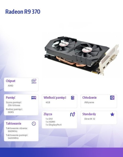 Karta graficzna - Radeon R9 370 4GB GDDR5 256BIT DVI HDMI DP ATX DUAL H9