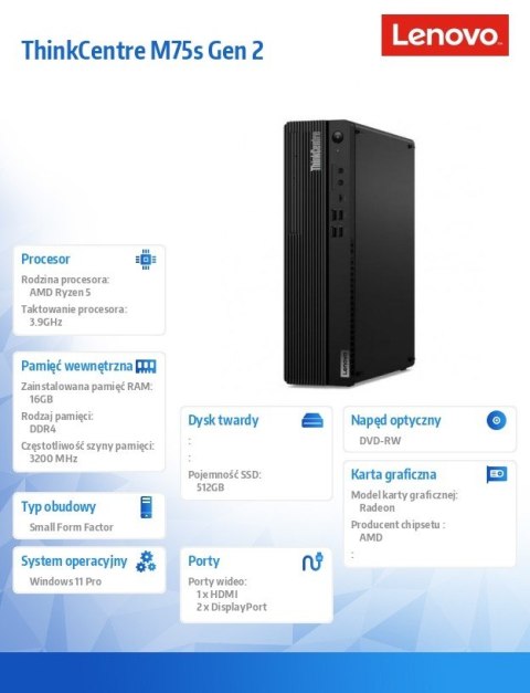 Komputer ThinkCentre M75s G2 SFF 11R80041PB W11Pro 5600G/16GB/512GB/INT/DVD/3YRS OS