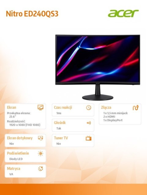 Monitor 24 cale Nitro ED240QS3bmiipx Curved/180Hz/1ms Monitor 24 cale Nitro ED240QS3bmiipx Curved/180Hz/1ms