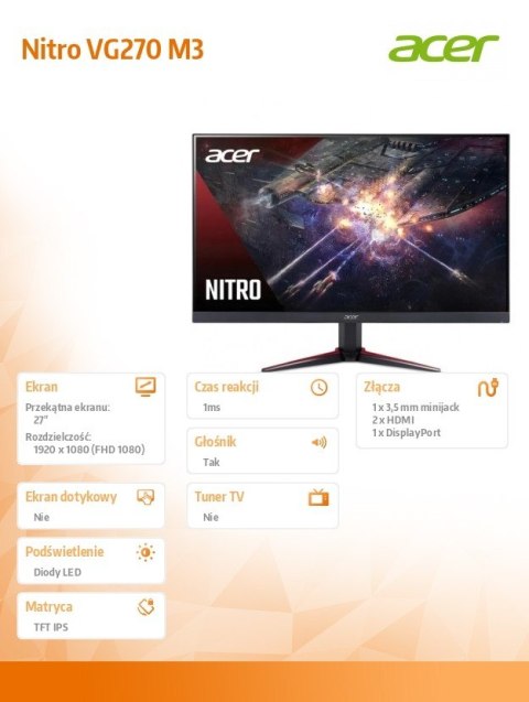 Monitor 27 cali Nitro VG270M3bmiipx FHD/IPS/180Hz Monitor 27 cali Nitro VG270M3bmiipx FHD/IPS/180Hz