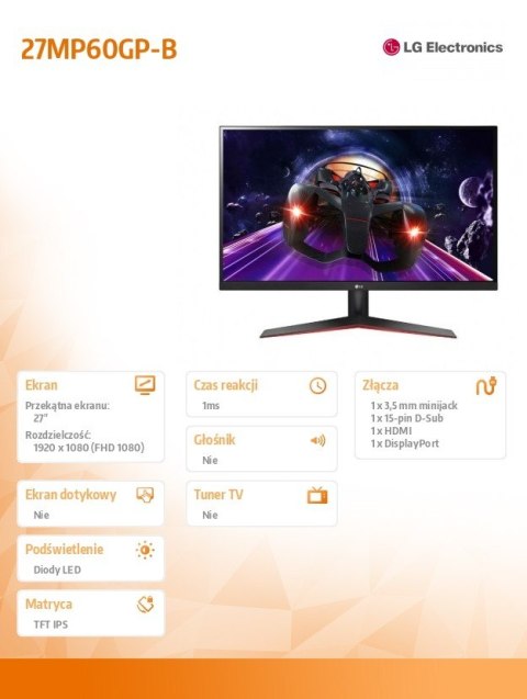 Monitor 27MP60GP-B 27 cali IPS FHD 1ms MBR FreeSync Monitor 27MP60GP-B 27 cali IPS FHD 1ms MBR FreeSync